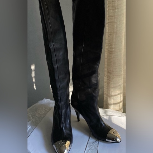 Chanel black silver tip boots - Picture 1 of 4